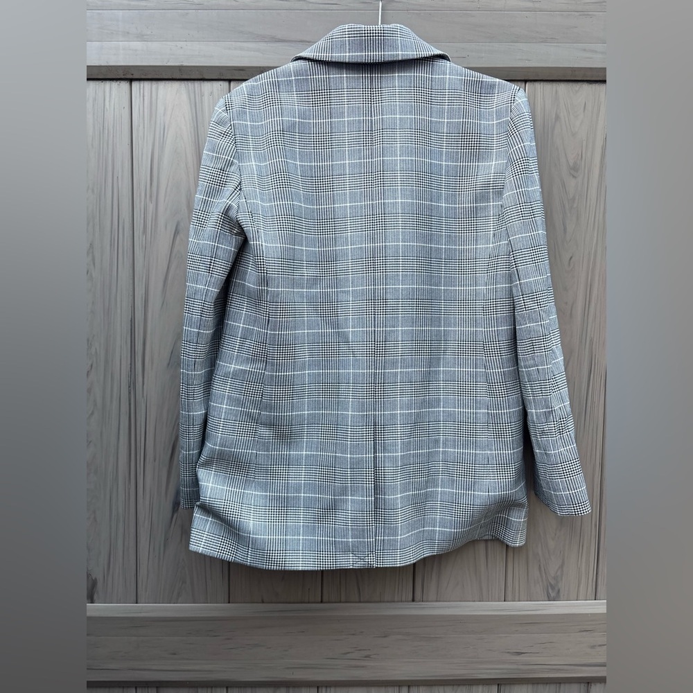 Alice + Olivia Arias Blazer Strong Shoulder Jacket Black White Glen Plaid - Picture 12 of 12